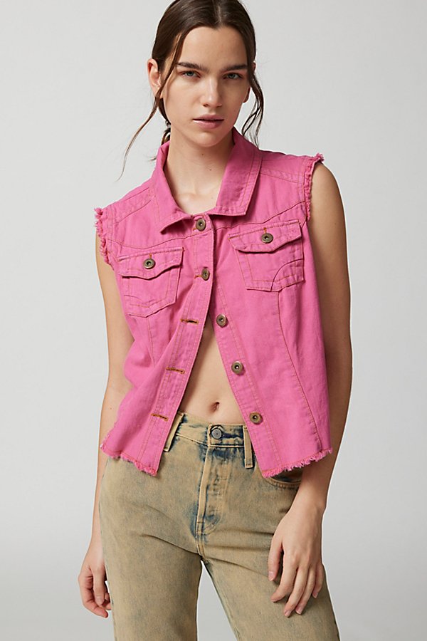 Urban Renewal Remade Overdyed Denim Vest Jacket In Pink, Women's At Urban Outfitters