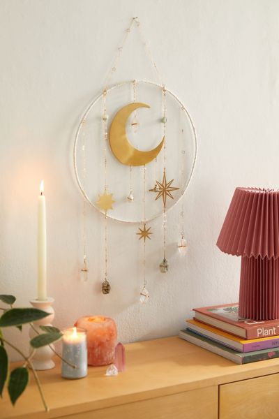 Shop Urban Outfitters Ariana Ost Moon & Stars Healing Crystal Wall Hanging In Assorted At