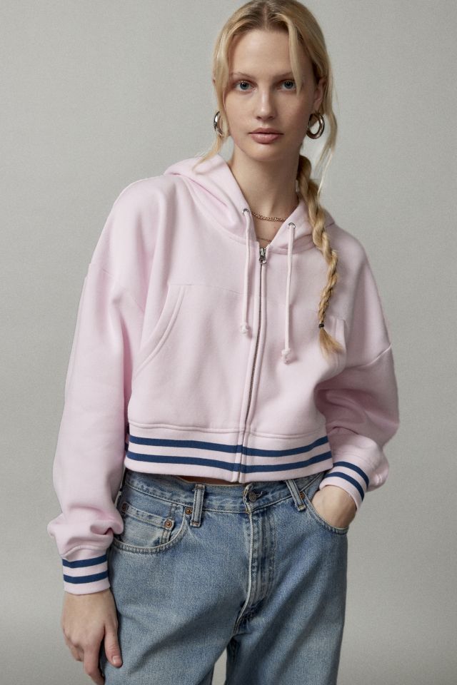 Pink cropped zip hot sale up hoodie