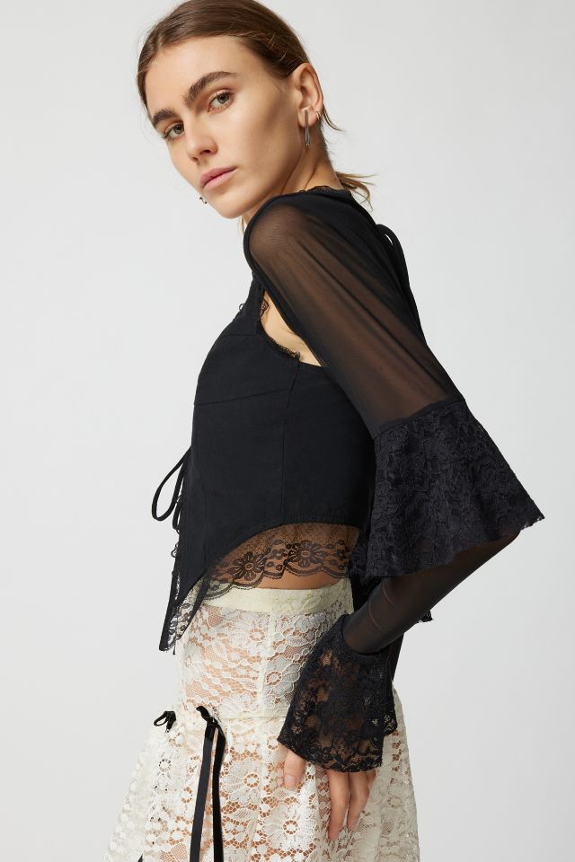 Urban Outfitters Uo Stella Sheer Lace Tie-front Top in Black