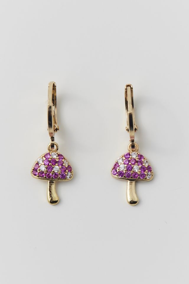 Delicate Rhinestone Mushroom Hoop Earring #1