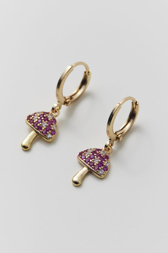 Delicate Rhinestone Mushroom Hoop Earring #2