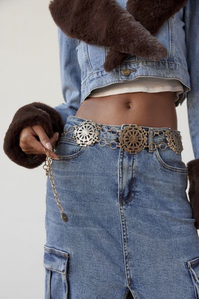 Urban Outfitters Wide Chain Belt In Gold, Women's At