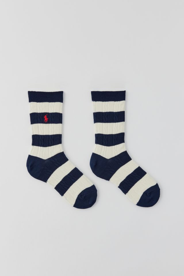 Polo Ralph Lauren Rugby Stripe Cable-Knit Crew Sock | Urban Outfitters