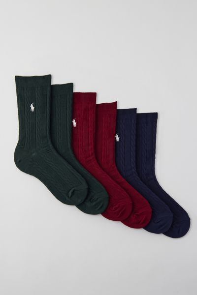 POLO RALPH LAUREN CLASSIC CABLE KNIT CREW SOCK 3-PACK, WOMEN'S AT URBAN OUTFITTERS