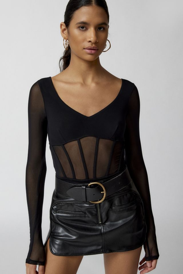 Urban Outfitters Out From Under Harlow Sheer Mesh Corset Bodysuit