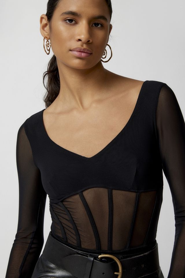 Urban Outfitters Out From Under Harlow Sheer Mesh Corset Bodysuit