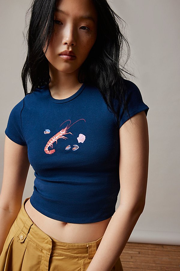 Bdg Shellfish Perfect Baby Tee In Navy, Women's At Urban Outfitters