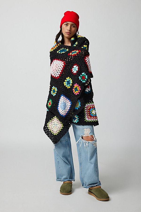 Urban Renewal Vintage Crochet Blanket Shawl Jacket In Assorted, Women's At Urban Outfitters In Black