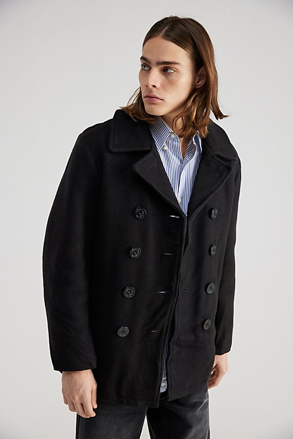 Urban Renewal Vintage Pea Coat Jacket In Black, Men's At Urban Outfitters