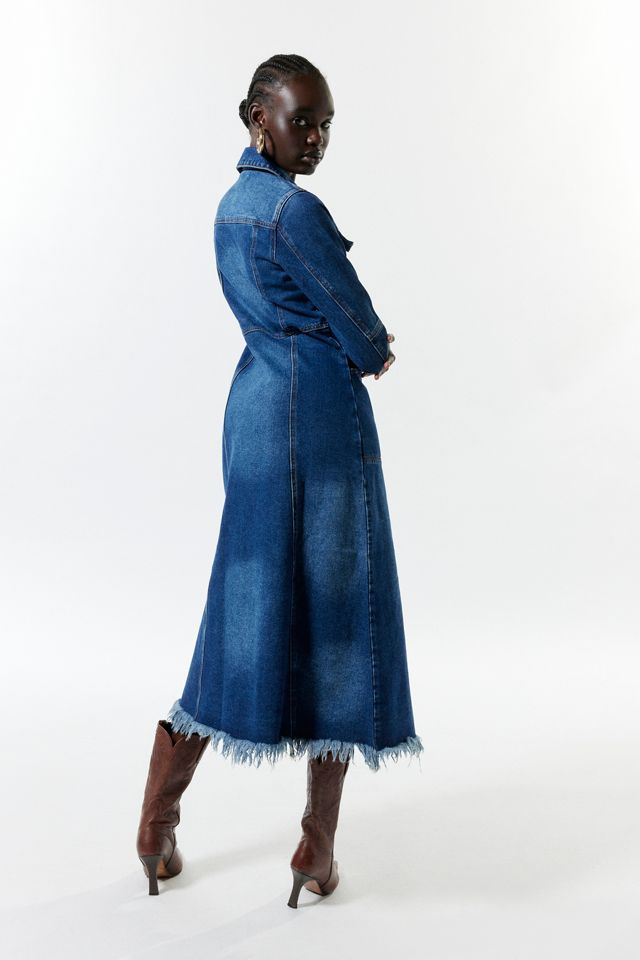 white christmas dresses Indigo Puff Sleeve Denim Midi Dress – Mint Velvet