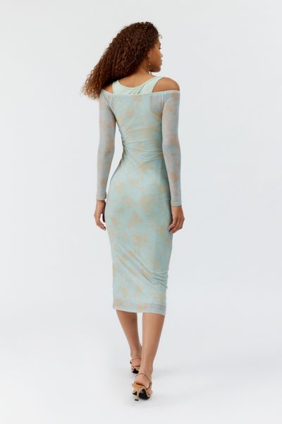 Another Girl Alyson Mesh Long Sleeve Midi Dress