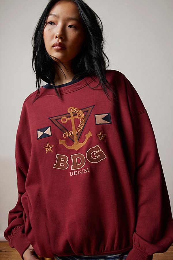 Bdg Embroidered Anchor Sweatshirt In Red, Women's At Urban Outfitters