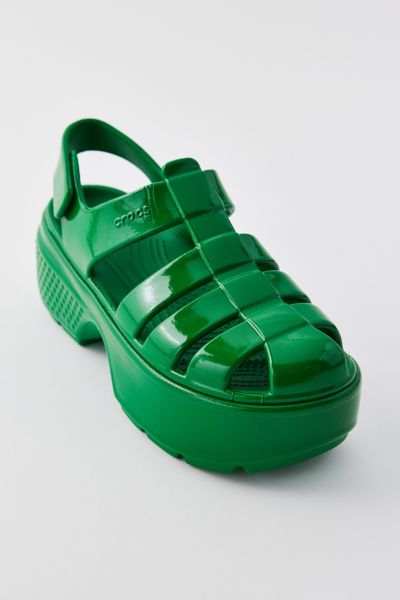 Shop Crocs Stomp High Shine Fisherman Sandal In Green Ivy High Shine, Women's At Urban Outfitters