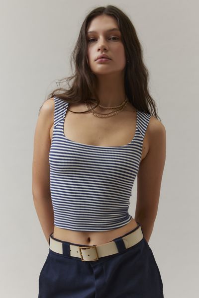 Bdg Square Neck Tank Top In Navy/white Stripe, Women's At Urban Outfitters In Blue