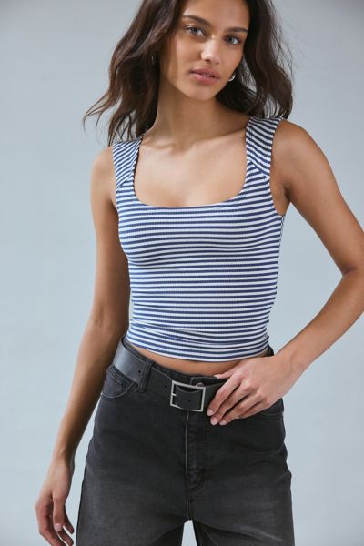 Bdg Square Neck Tank Top In Navy/white Stripe, Women's At Urban Outfitters In Blue