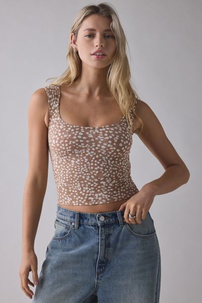 BDG Printed Ribbed Square Neck Tank Top