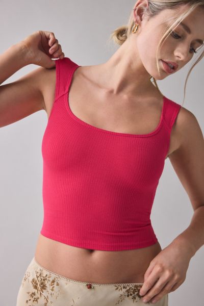 Bdg Ribbed Square Neck Tank Top In Rose, Women's At Urban Outfitters In Pink