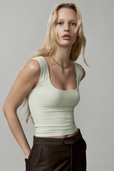 Bdg Square Neck Fitted Tank Top In Mint, Women's At Urban Outfitters