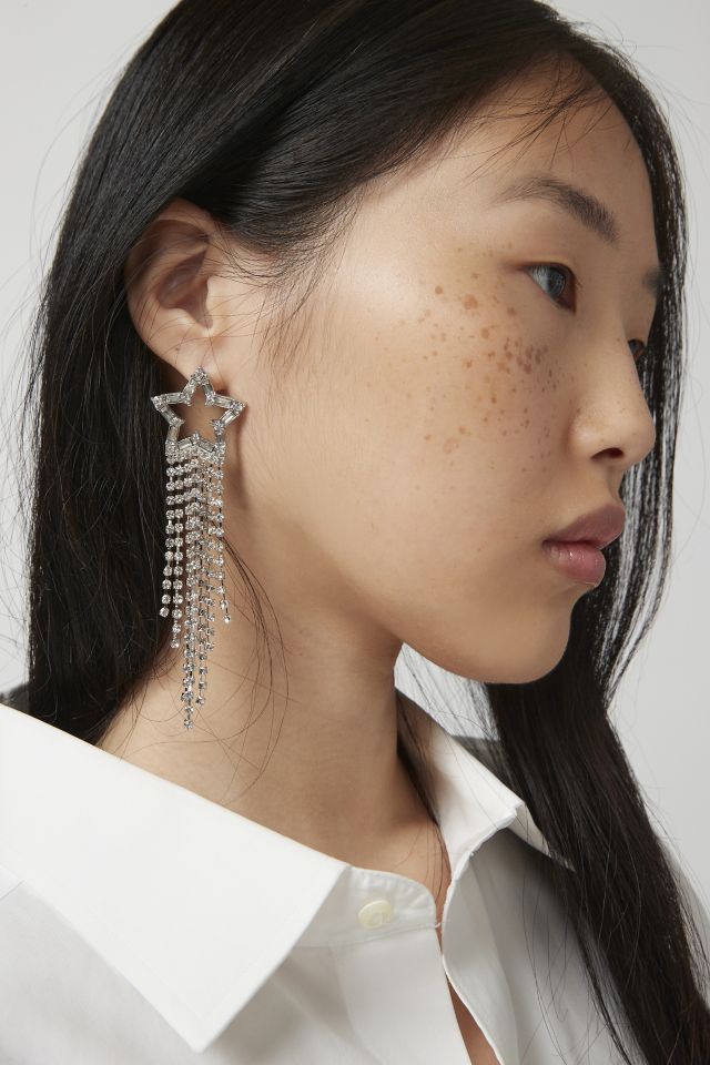 Rhinestone Star Fringe Drop Earring | Urban Outfitters