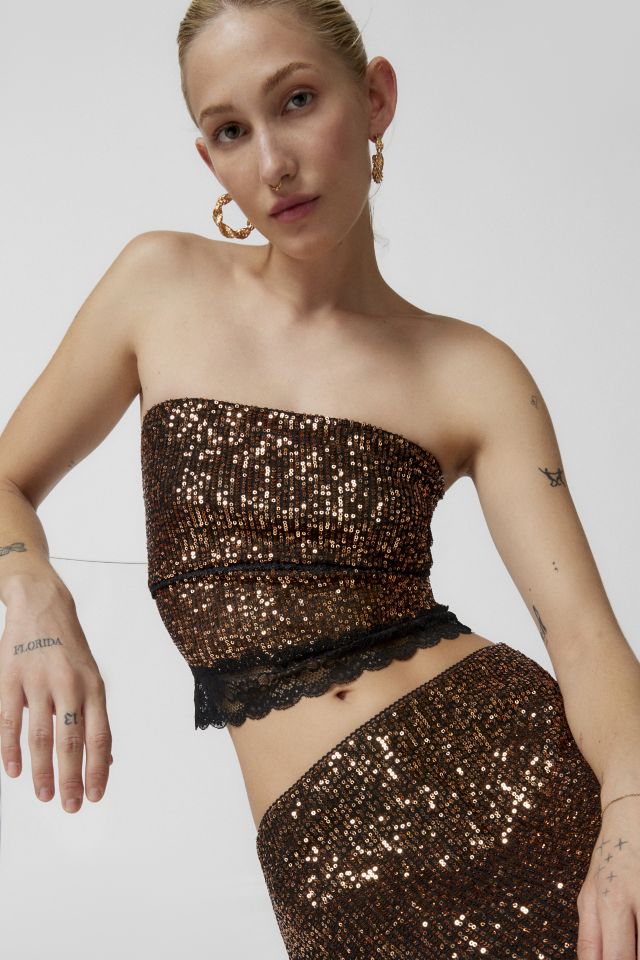 Urban Renewal Remnants Sequin & Lace Tube Top