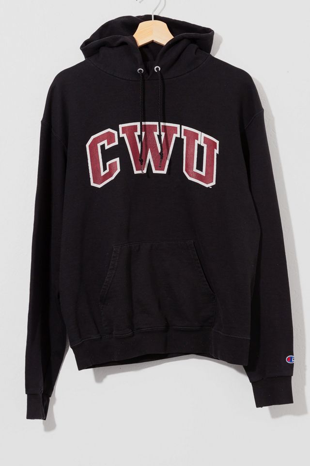 Y2K Distressed Champion CWU Black Spell Out Hoodie Sweatshirt Outfitters