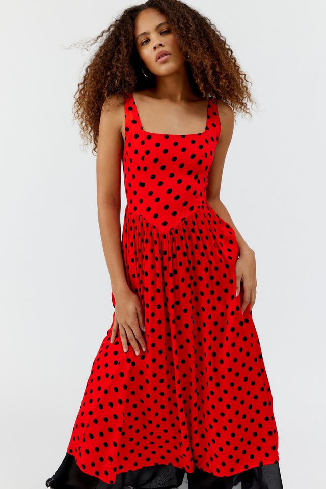 polka dot dress midi Miss Circle Rahma Cotton Poplin Drop Waist M Tailored to flatter UO Lydia Polka Dot Midi