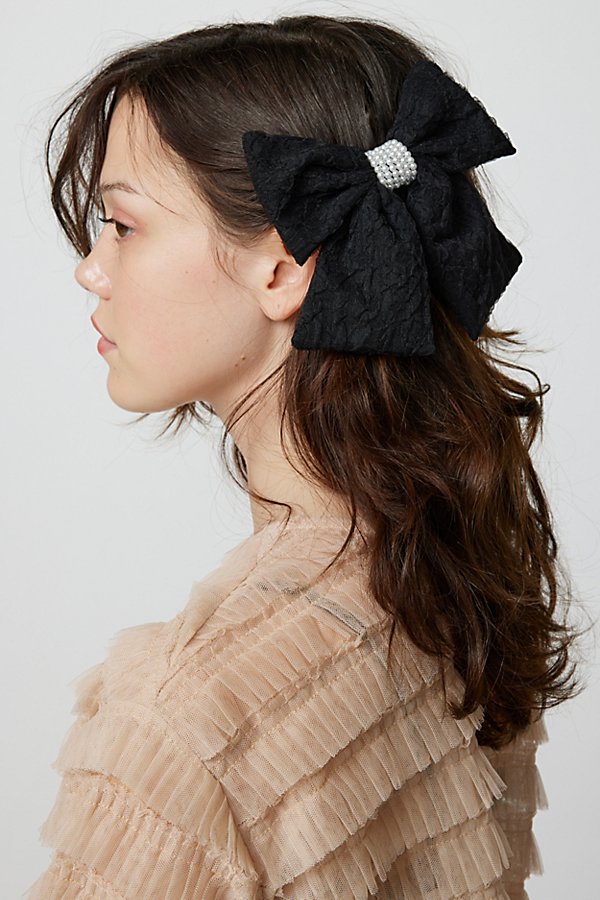 Urban Outfitters Pearls & Lace Hair Bow Barrette In Black At