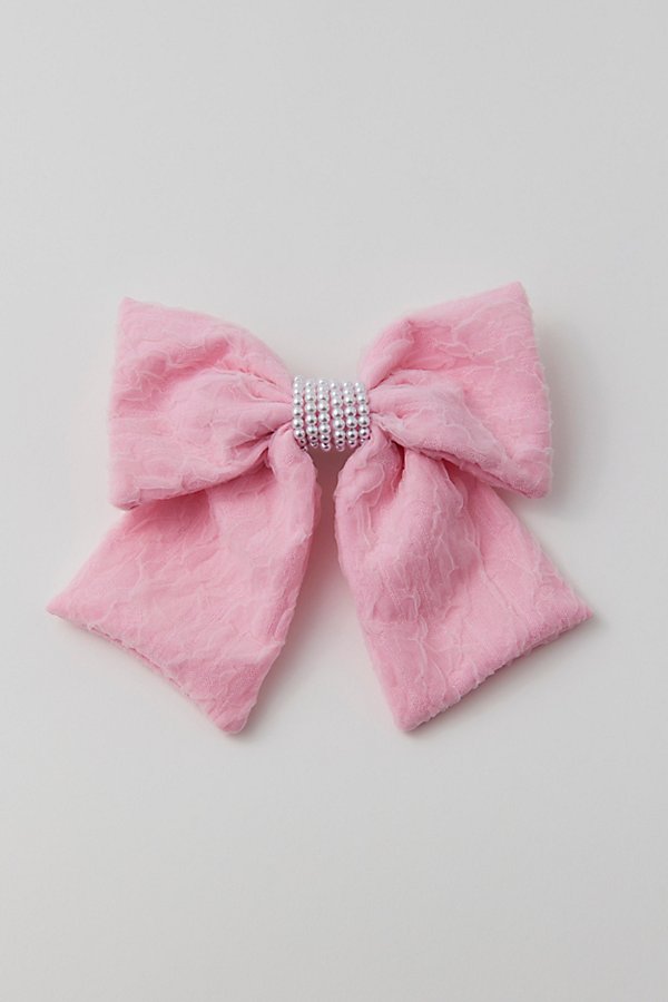 Urban Outfitters Pearls & Lace Hair Bow Barrette In Pink At