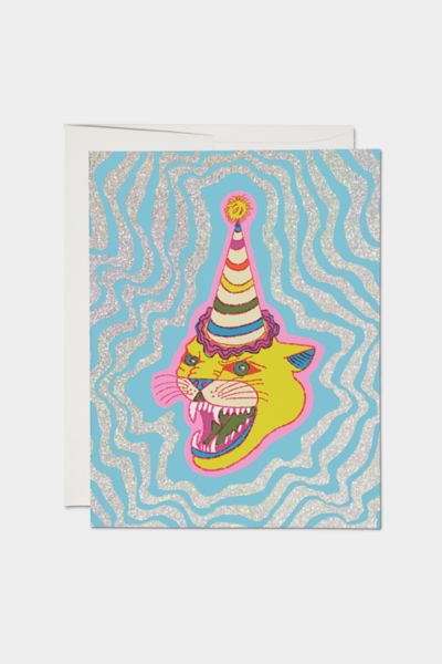 Red Cap Party Hat Cat Greeting Card