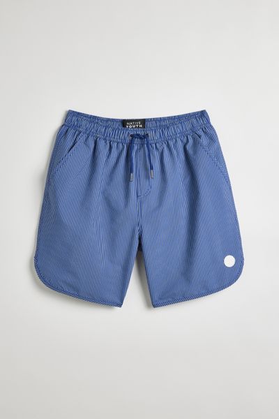 Native Youth Perez Textured Stripe Swim Short In Navy, Men's At Urban Outfitters
