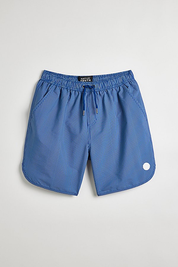 Native Youth Perez Textured Stripe Swim Short In Navy, Men's At Urban Outfitters In Blue