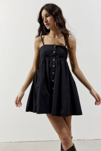 Bdg Theo Babydoll Mini Dress In Black, Women's At Urban Outfitters