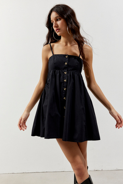 Bdg Theo Babydoll Mini Dress In Black, Women's At Urban Outfitters |  ModeSens