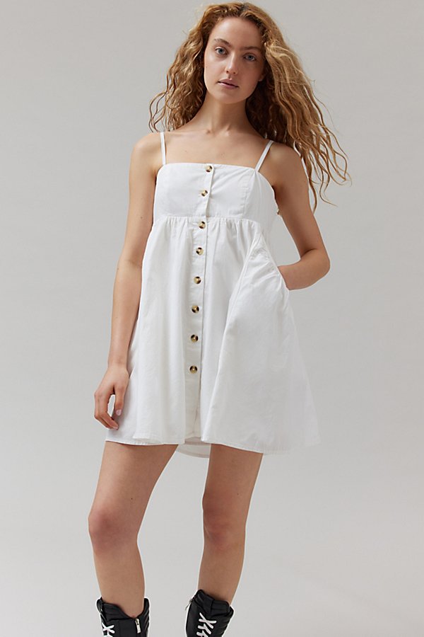 Shop Bdg Theo Babydoll Mini Dress In Ivory, Women's At Urban Outfitters