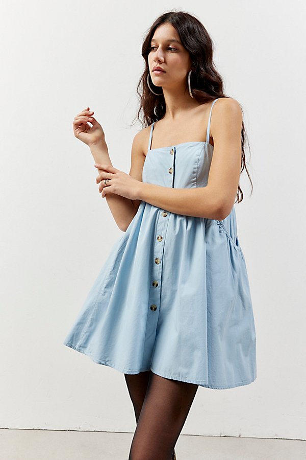Bdg Theo Babydoll Mini Dress In Blue, Women's At Urban Outfitters