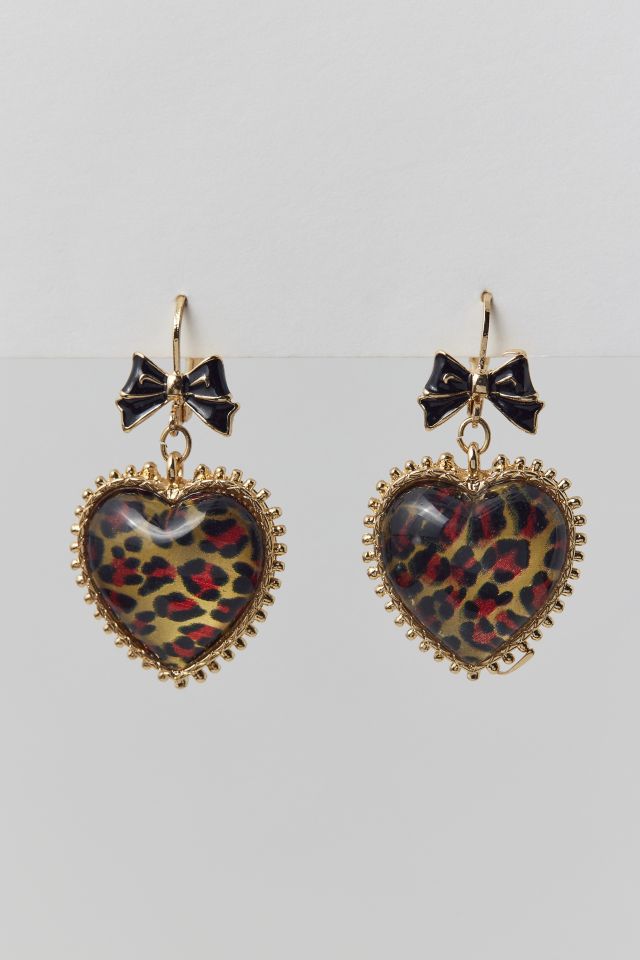 Betsey Johnson Leopard Heart Drop Earring | Urban Outfitters