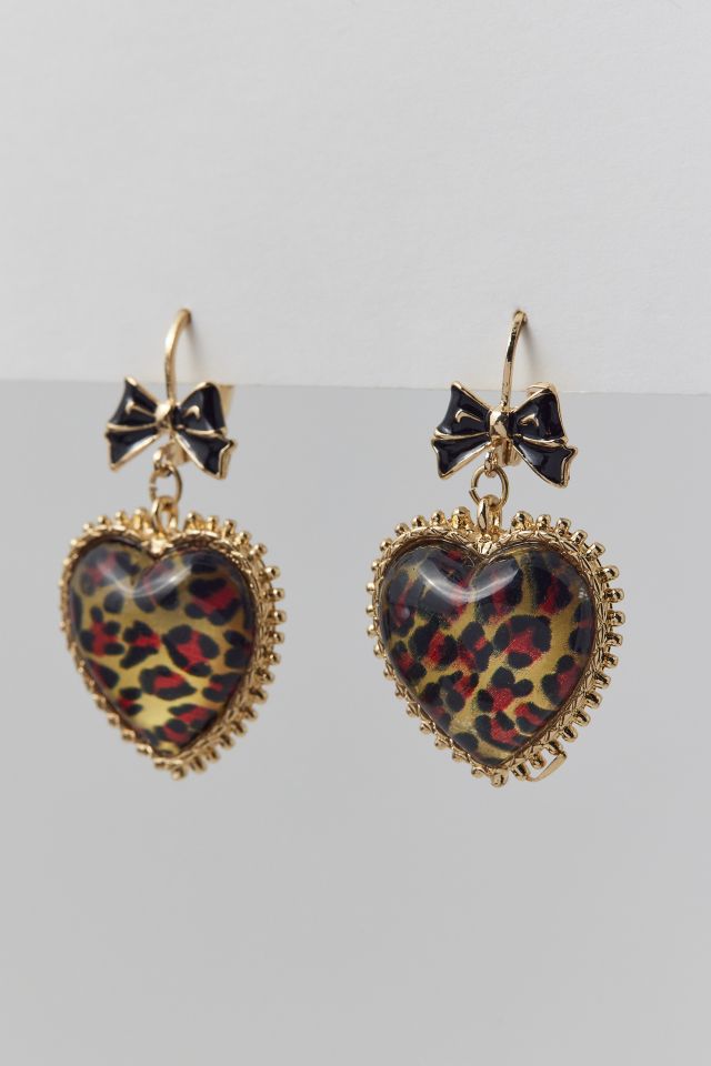 Betsey Johnson Leopard Heart Drop Earring | Urban Outfitters