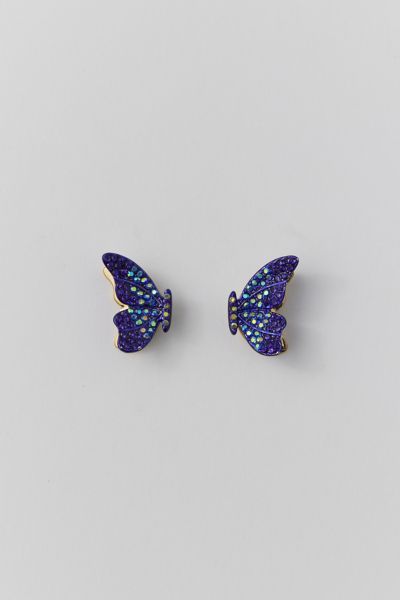 BETSEY JOHNSON TWO-TONE CRYSTAL BUTTERFLY EARRING IN BLUE, WOMEN'S AT URBAN OUTFITTERS