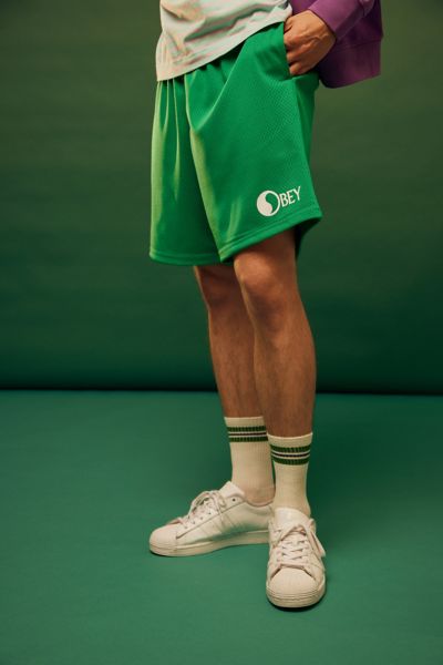 Shop Obey Uo Exclusive Worries Fade Mesh Short In Green, Men's At Urban Outfitters