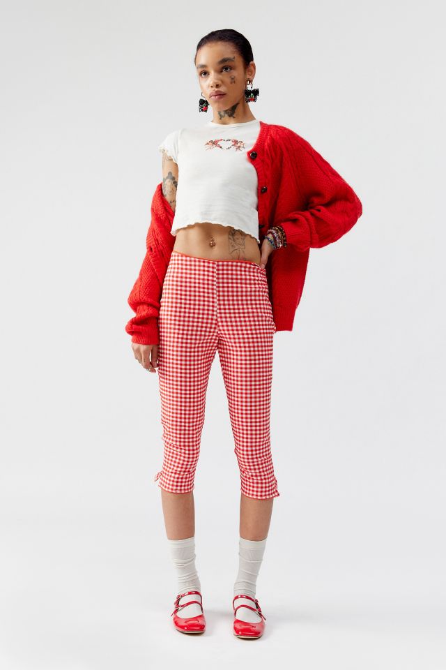 UO Elle Gingham Ruffle Capri Pant