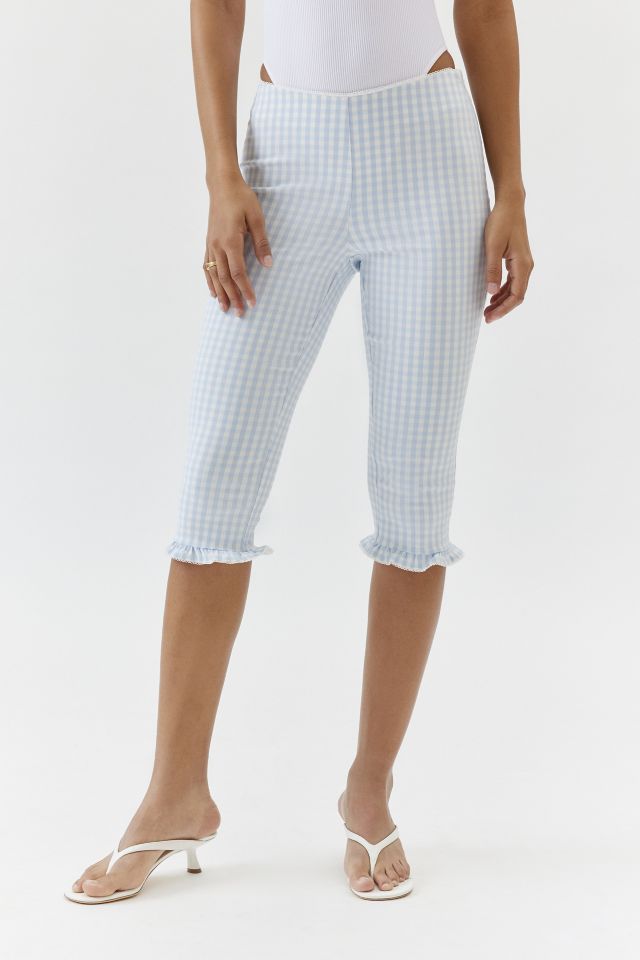 UO Elle Gingham Ruffle Capri Pant