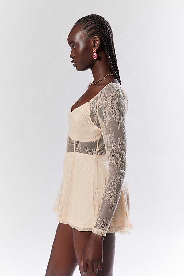 Glamorous Semi-sheer Lace Romper In Cream, Women's At Urban Outfitters