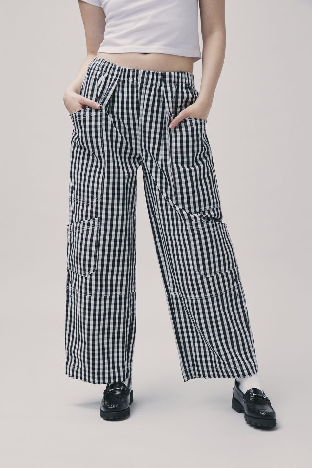 Gingham Pleat Detail Tailored Wide Leg Pants