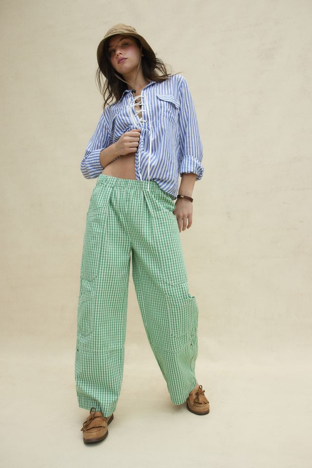 Urban Outfitters BDG Charlie Gingham Low Rise Wide Leg Pant in Green