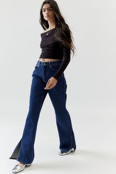 Shop Oval Square Split-hem Jean In Indigo, Women's At Urban Outfitters