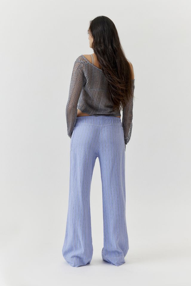 Urban Outfitters Blue Striped Linen Blend Chance Wide Leg Pants | Women's S