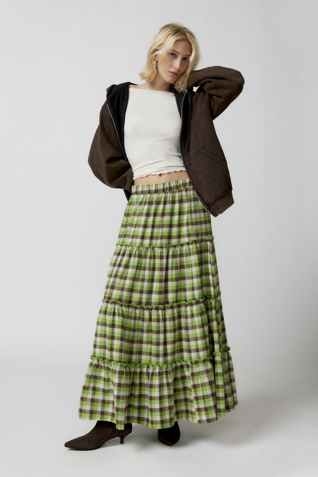 Urban Renewal Remnants Flannel Tiered Maxi Skirt | Urban Outfitters