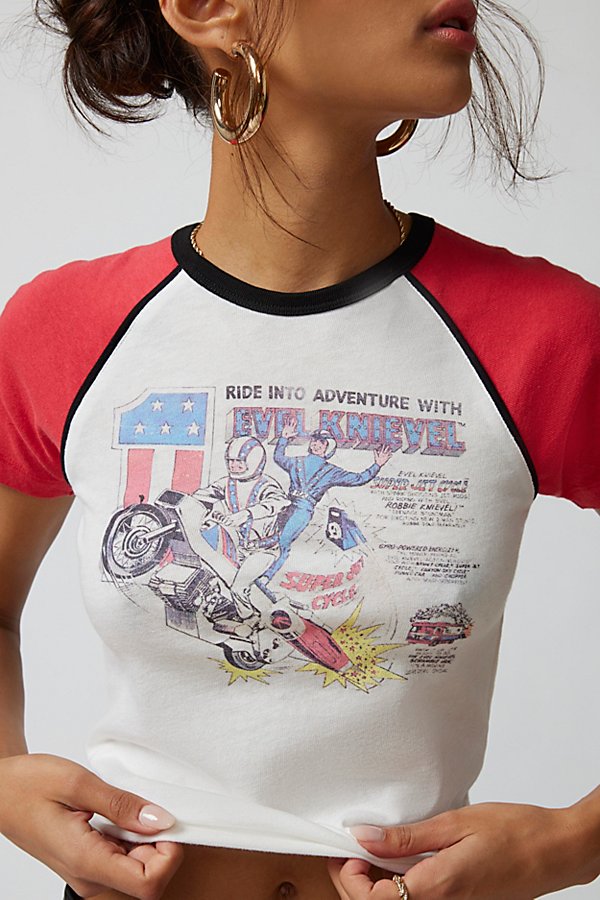 Urban Outfitters Evel Knievel Raglan Baby Tee In Black, Women's At
