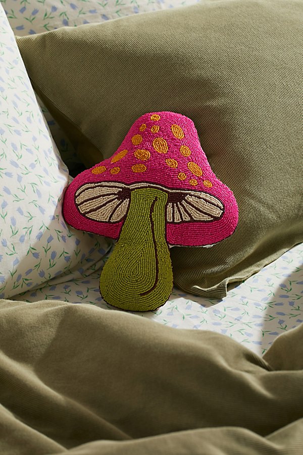 Urban Outfitters Beaded Mushroom Throw Pillow In Pink At